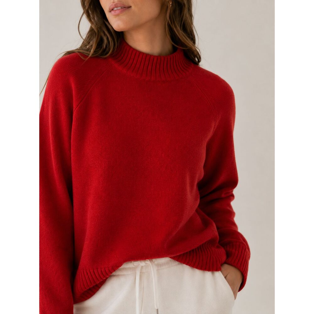 Jeanne Pierre Red Mock Neck Sweater Women's XL Knit Pullover Cozy Winter Top